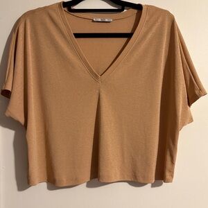 Zara Tan Crop Blouse with Relaxed Sleeves